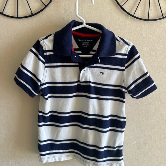 Tommy Hilfiger Navy and White Striped Polo Shirt - Picture 1 of 3
